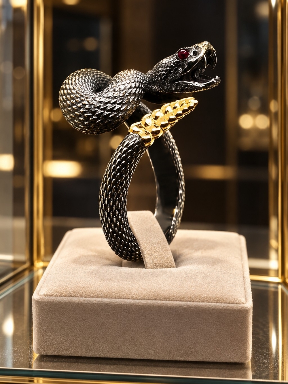Black and Gold Snake Cuff Ring - Unisex Accessory